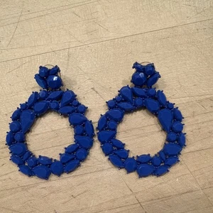 Novelty Blue Post & Hoop Earrings, Approx 1.75 In Circle, Royal Blue - Picture 1 of 3