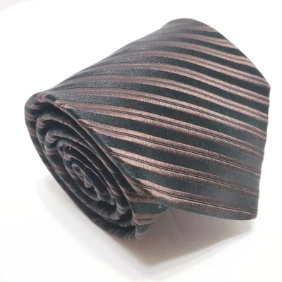 Covington Brown & Black Stripe Pattern Men's Silk Necktie Jacquard Fabric - Image 1 of 4