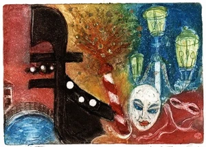 MARGARET E. Z. LEVINSON Signed Aquatint Etching VENICE CARNIVAL TIME - ITALY - Picture 1 of 5