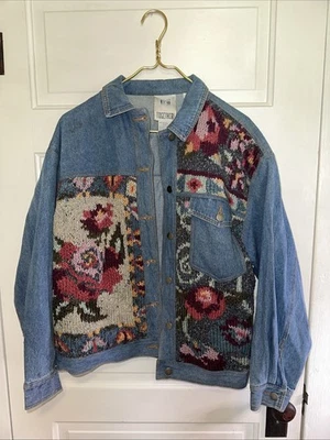 Together Women's Denim Jacket Size M With Knitted Floral Details #2 - Image 1 of 4