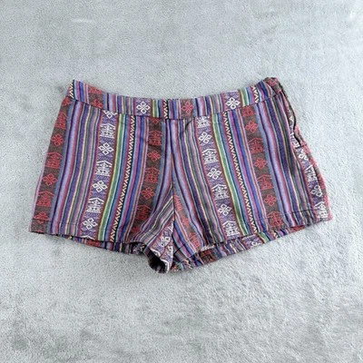 Pantalones Cortos Free People Para Mujer 0 (26x3) Púrpura Rojo Azteca Cremallera Lateral Boho Tribal Occidental Foto 1 de 4