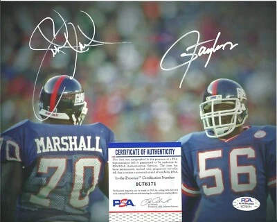 Dual Signed Lawrence Taylor Leonard Marshall 8x10 Photo PSA COA Giants - Image 1 of 4