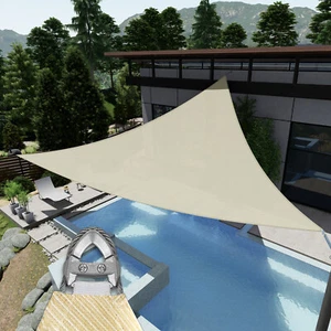 Steel Wire Sun Shade Sail Canopy UV Block Beige Triangle Shelter Cover Outdoor - Picture 1 of 7
