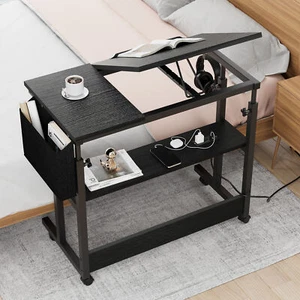 Escritorio enrollable ajustable en altura para computadora portátil sobre soporte de mesa para sofá cama con tomas de corriente - Imagen 1 de 10