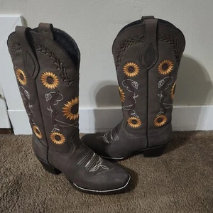 Stivali cowgirl messicani in pelle di girasole taglia 9,5 western nuovi cuciti cuero - Foto 1 di 11