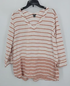 Top Eddie Bauer para mujer desteñido rojo blanco a rayas lino playero manga larga Lagenlook - Imagen 1 de 7