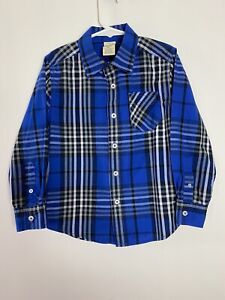 Faded Glory Boys Blue Long Sleeves Button Up Plaid Shirt Sz XS (4-5) (2)