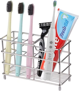 Toothbrush Holder for Bathroom - Stainless Steel Rustproof Metal Toothpaste Hold - Picture 1 of 7