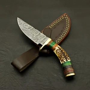 Custom Handmade Forged Damascus Steel Hunting Knife Handle Antler/Stag/Deer Horn - Picture 1 of 6