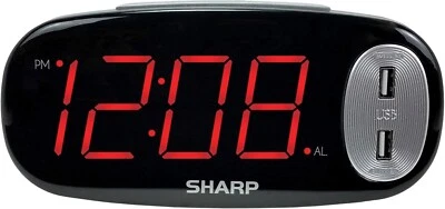 SHARP LED цифровой будильник с резервным аккумулятором - 2 x 2A USB зарядные порты - SPC182 - Изображение 1 из 4