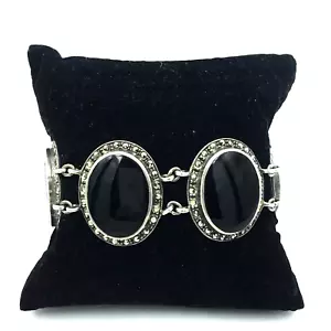 BRACCIALE VINTAGE CON ONICE E MARCASITI IN ARGENTO BRUNITO 925 MADE IN ITALY - Foto 1 di 7