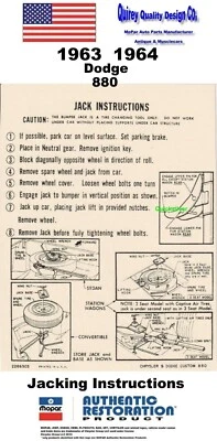 Dodge 880 1963 1964 Concourse instrucciones de elevación nuevo MoPar EE. UU. Foto 1 de 2