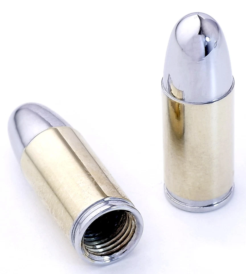 Ventilkappen Set Metall Revolver Patronen Bullet Chrom Gold Motorrad Bike Trike  - Bild 1 von 1