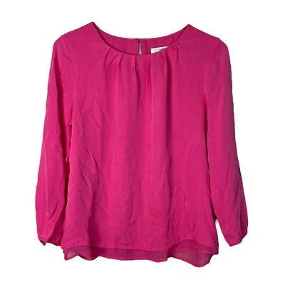 J. Crew Pleated Silk Blouse Lined Keyhole Back Fuchsia Pink FLAW Womens 10 - Image 1 of 4