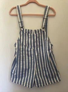 Zara White & Blue Stripe Short Denim Jumpsuit Size S, New with Tag - Picture 1 of 8