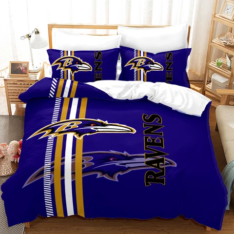 Baltimore Ravens Football Bedding Sets 3 Pieces Soft Quilt Cover Pillowcases Cover