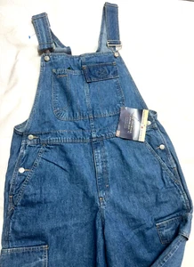 Faded Glory Rare men's blue jean denim cargo bib overalls w/pocket flaps size L - Picture 1 of 12
