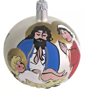Vtg Joseph Mary Jesus Handpainted Christmas Holiday Glass 3 1/2" Ornament Poland - Picture 1 of 5