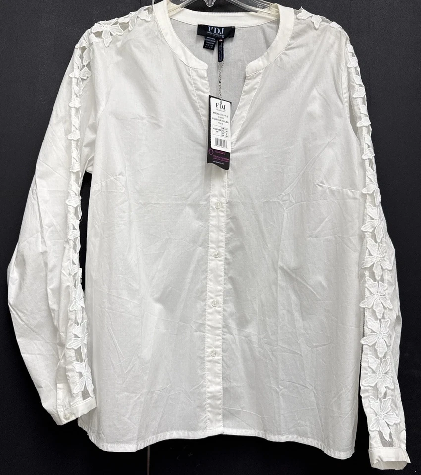 Blusa FDJ French Dressing 3D Manga Margarita Apliques Blanco Botón Frontal 10 Nueva con Etiquetas Foto 1 de 4