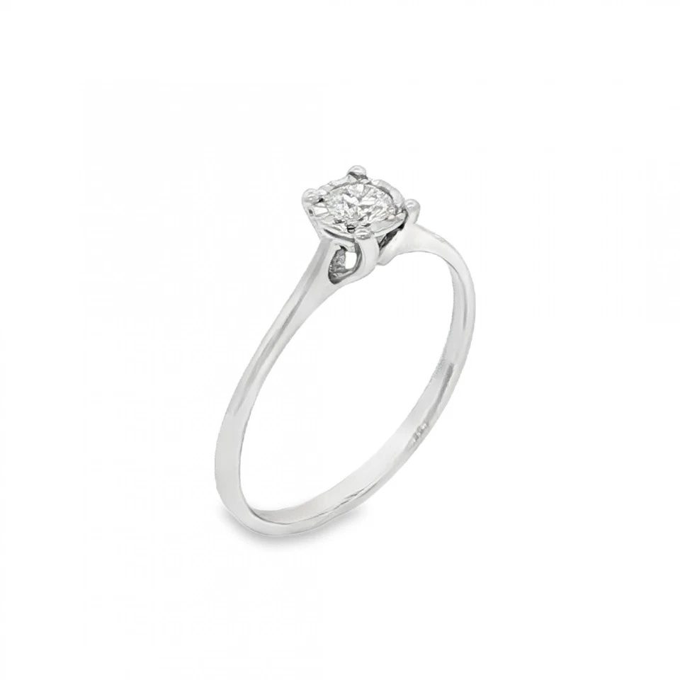 Anillo de compromiso de diamantes de oro blanco de 9 quilates - talla M1/2 - 0,17 quilates Foto 1 de 4