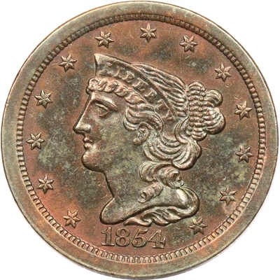 1854 Braided Hair Half Cent 1/2C, Uncirculated BU, Brown - Image 1 of 2