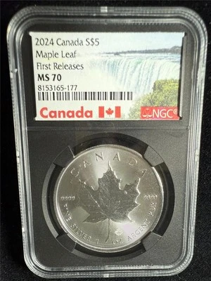 2024 $5 CANADA 1OZ SILVER KCIII MAPLE LEAF MS70 NGC FIRST RELEASES SKU 3702 - Image 1 of 2