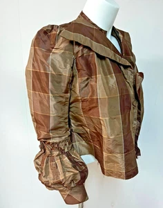 Vintage Antique Victorian 1800s Windowpane Taffeta Pagoda Sleeve Bodice Chest 33 - Picture 1 of 19