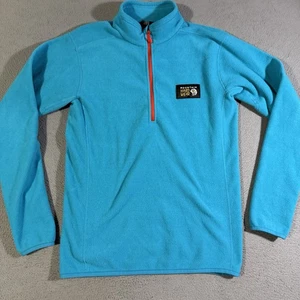 Mountain Hardwear Sweatshirt Mens Small Teal Quarter Zip Fleece Pullover Hike - Picture 1 of 5