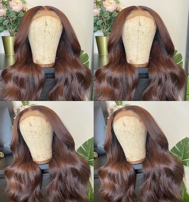 Парик длинный волнистый шоколадный коричневый синтетические волосы T кружевной спереди предварительно выщипанный женский - Изображение 1 из 4