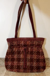 Vera Bradley | Vintage Burgundy Suede Knit Plaid Check Double Handle Tote Bag ✨️ - Picture 1 of 15
