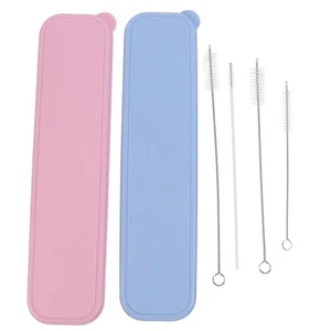 Drinking Storage Case Drinking Straw Box Drinking Straws Brush Metal Washer - Picture 1 of 12