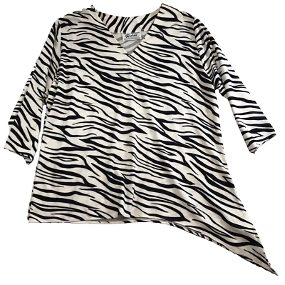 Top Teddi Of California para mujer talla XL estampado de cebra cuello en V dobladillo asimétrico Foto 1 de 4