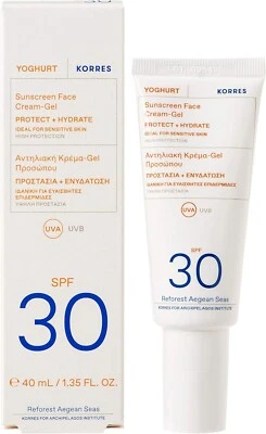 Korres Yoghurt Sunscreen Face Cream-Gel SPF30 UVA UVB Suncream 40ml - New