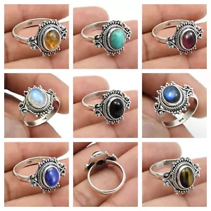 Sólido 925 Plata de Ley Gema Natural Aspecto Antiguo Artesano Hecho Anillos - Imagen 1 de 36