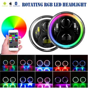 Pair 7" Inch RGB LED Headlights Halo Angel Eyes For Jeep Wrangler JK LJ TJ CJ - Picture 1 of 10