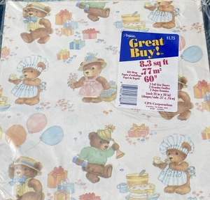 New Vintage Artfaire Teddy Bears Celebrating Gift Wrapping Paper - Picture 1 of 6