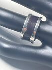 925 STERLING SILVER BLACK LEATHER INLAY 10.4MM BAND RINGS SIZE3 6.5 WEDDING 3301