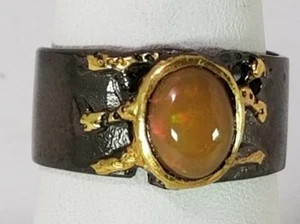 Ladies Handmade Rainbow 8x6mm Natural Opal 925 Sterling Silver Ring Size 8 - Picture 1 of 9