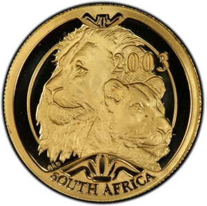 SUDÁFRICA 20 Rand 2003 Oro 1/4oz PCGS PF69 'Natura series - Lions' Top Pop! - Imagen 1 de 3