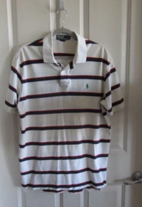 POLO Ralph Lauren Mens XL White Blue Stripe Golf Short Sleeve Shirt Green Pony - Picture 1 of 7