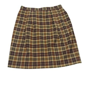 JH Collectibles Vintage Wool Brown Plaid Skirt - Vintage Size 14 - Picture 1 of 9
