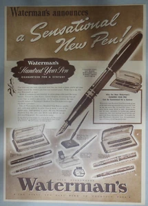 Waterman's Pen Ad: New Waterman's Fountain Pen ! from 1939 Size 11 x 15 inches - Picture 1 of 2