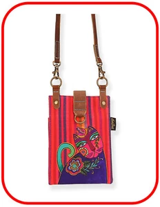 Bolso bandolera Laurel Burch #LB8293 ""Elena"" de lona para gato 5""x7,25"" ~ correa de cuero - Imagen 1 de 3