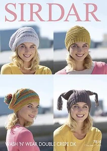 Sirdar 7818 Knitting Pattern Womens Hats in Sirdar Wash 'n' Wear Double Crepe DK - Picture 1 of 1