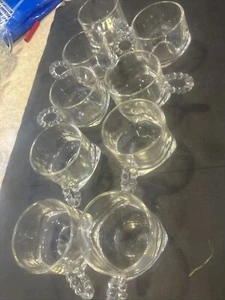 Vintage Set of 9 Federal Glass Punch Cups w/ Beaded Boopie Bubble Handles - Picture 1 of 2