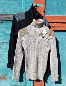 Niffi Ecosse British Wool Roll Neck Sweater Ghillie Unisex with Harris Tweed - Bild 1 von 5