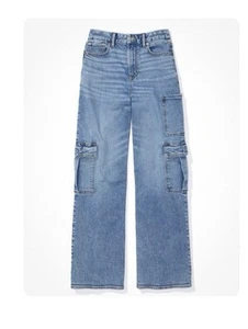 AE Curvy Super High-Waisted Baggy Wide-Leg Cargo Jean Size 10L - Picture 1 of 9