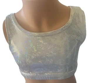 Child’s Sz 10 The Lineup Dance Cheer Hologram Silver  Crop Top - Picture 1 of 3