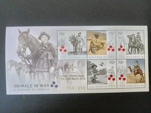 Australia 2016 Canberra Show Overprinted Animals in War Mini Sheet MUH--056/250 - Bild 1 von 2
