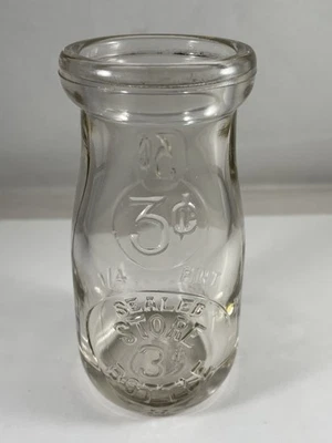 Antique 1/4 Pint 3 Cent Clear Glass Milk Bottle Sealed Store Embossed, Vintage - Image 1 of 4